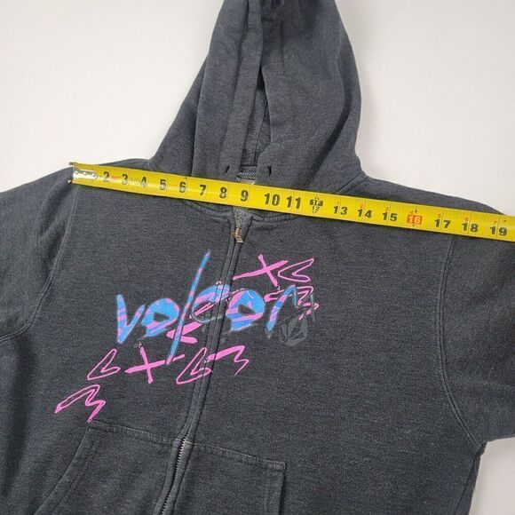 Vtg‎ Y2K Volcom Skate Full-Zip Distressed Hoodie Gray Women’s Medium 90s Grunge - Picture 6 of 9